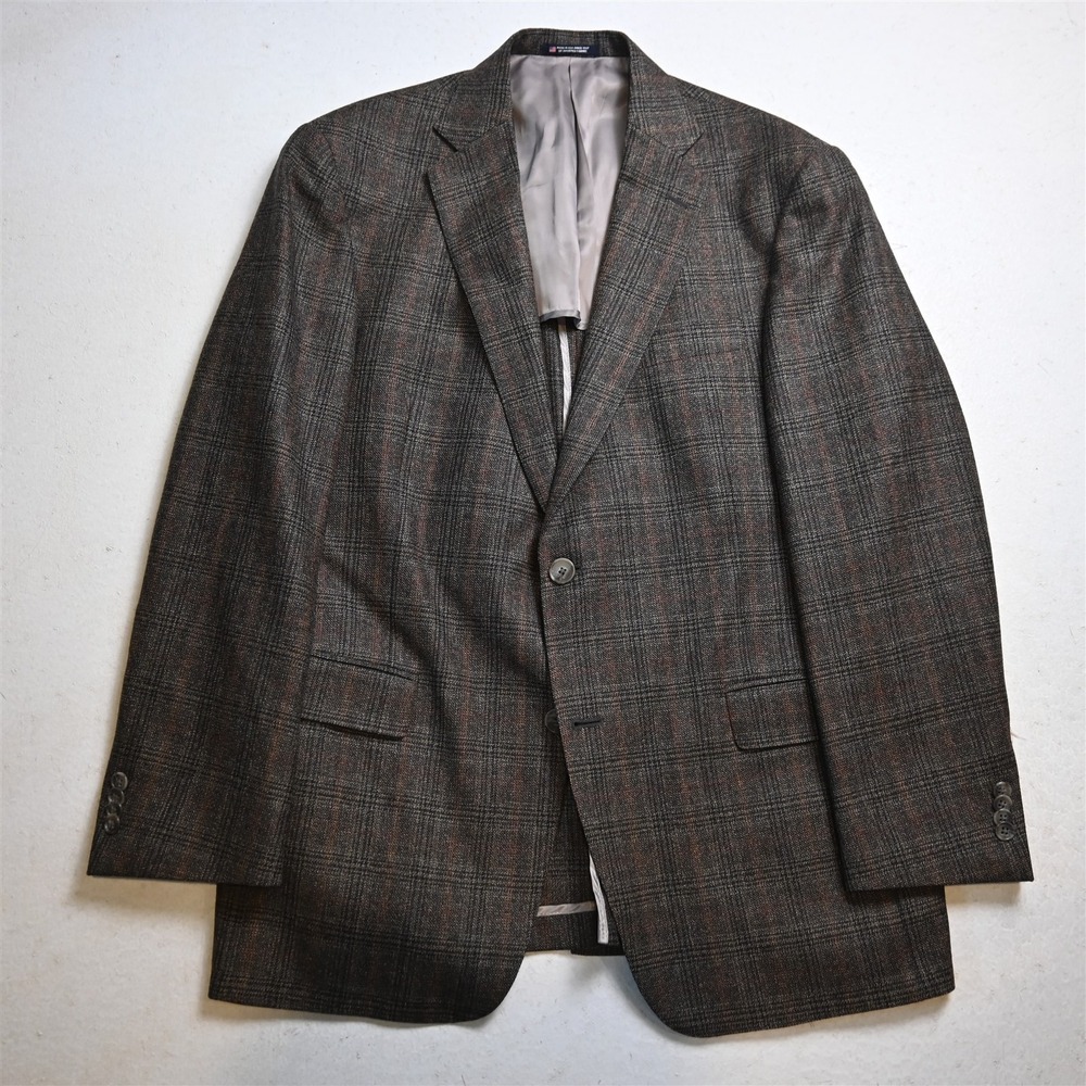 Hart Schaffner Marx 42R Brown Check Plaid Wool USA Soft Shoulder Blazer Jacket